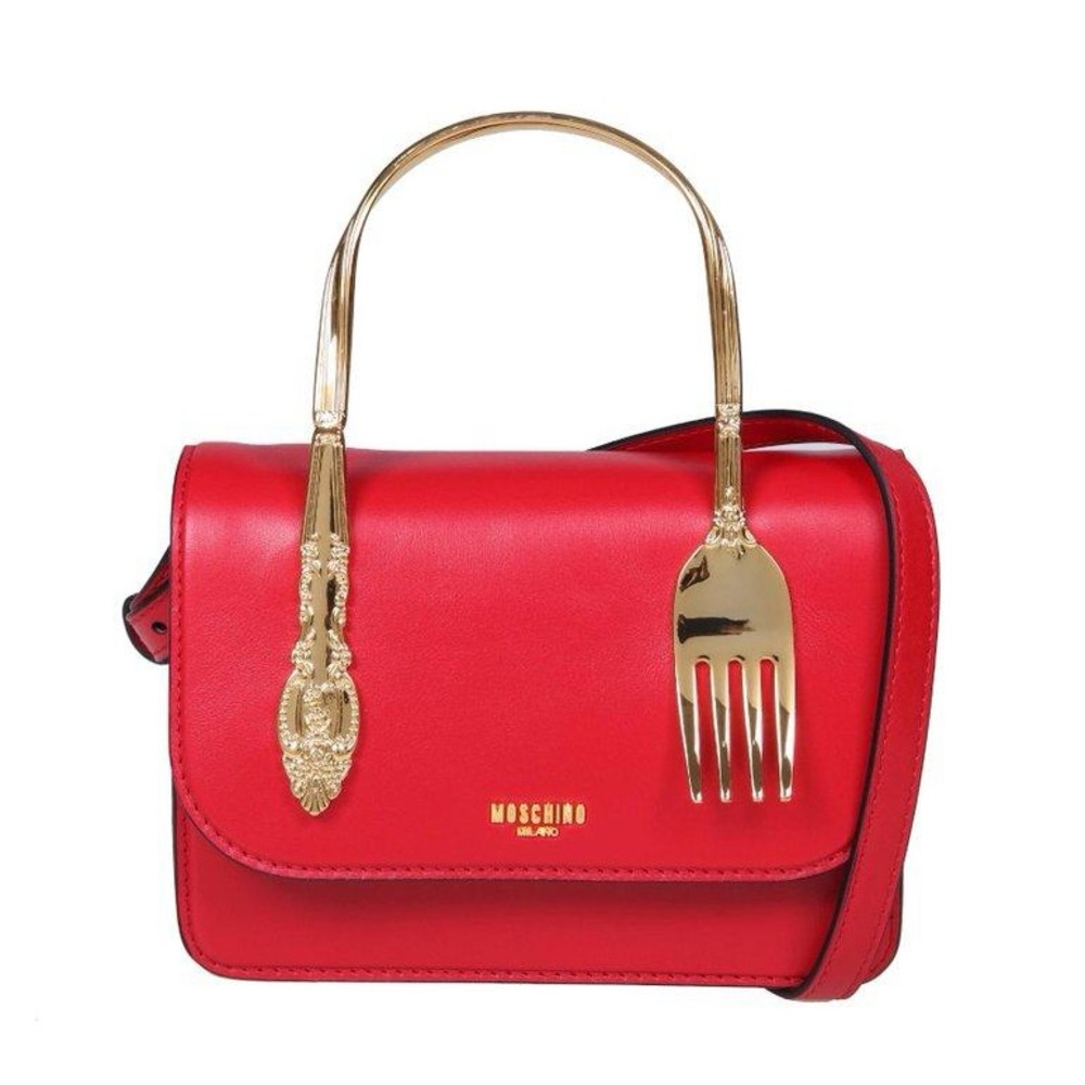 Moschino Red Crossbody Bag with Gold Utensil Accents